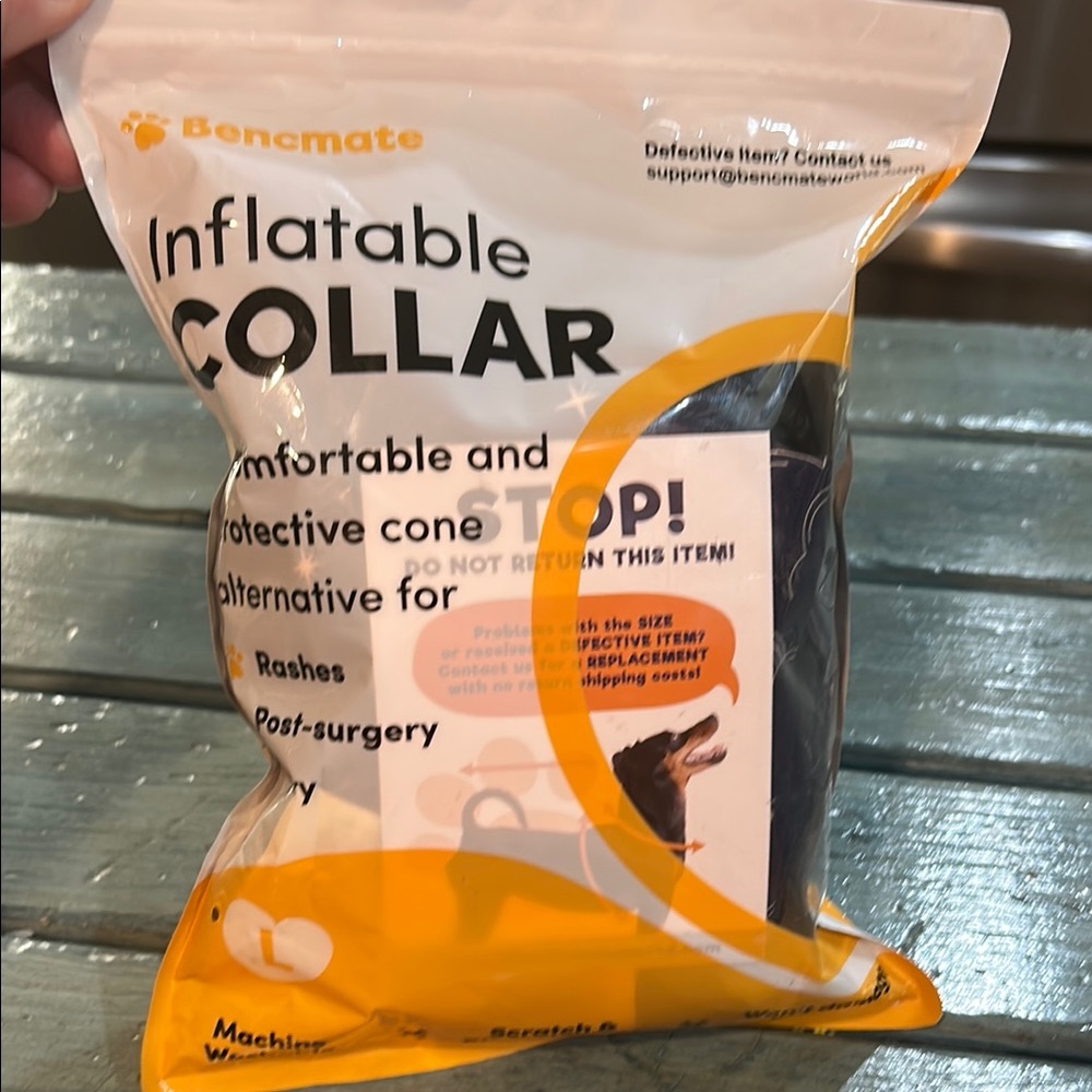 New/Unused Bencmate Inflatable Dog Injury, Surgery, Rashes Donut Collar Size L
